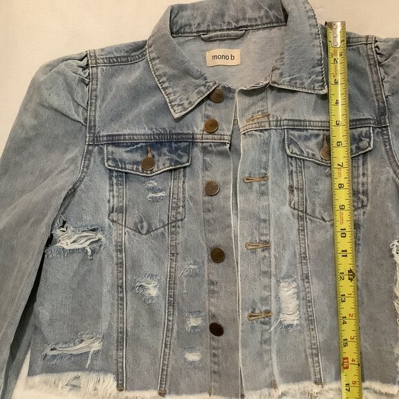 MONO B-PUFFED SLEEVE CROPPED DISTRESSED LIGHT DENIM FALL JACKET-NWT-SIZE- M - Picture 10 of 11